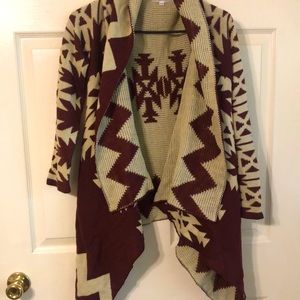 Burgundy/Cream Patterned Cardigan